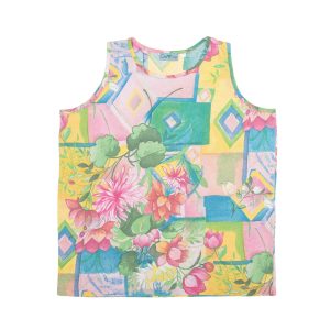 DEVILLE Y2K Abstract Tank Top Pink Floral Sleeveless Womens XL