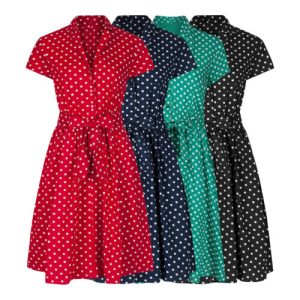 1940 WW2 LANDGIRL VINTAGE STYLE POLKA DOT BELTED SHIRT DRESS BNWT ALL SIZES