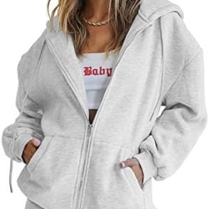 Jhsnjnr Women’s Long Sleeve Sweatshirts Casual Hooded Jackets with Pockets Oversized Zip Up Hoodies
