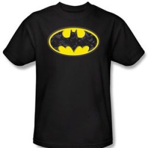 Batman T-Shirt – Bats In Logo Adult Black Tee