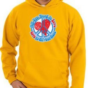 Peace Sign Hoodie Sweatshirt – All You Need Is Love Adult Hoody – Gold