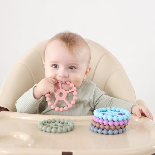 3 Pack Ring Teether Baby Infant Toys, Baby Essentials, Silicone Teething Ring Toys for Babies 0-6 Months, Seposeve Toddler Teethers 6-12 Months 12-24 Months, Infant Teething Relief, Purple Pink White - Image 3