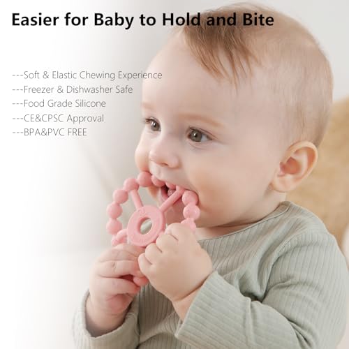 3 Pack Ring Teether Baby Infant Toys, Baby Essentials, Silicone Teething Ring Toys for Babies 0-6 Months, Seposeve Toddler Teethers 6-12 Months 12-24 Months, Infant Teething Relief, Purple Pink White - Image 5