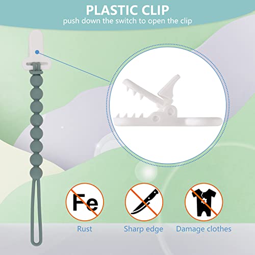 4-Pack Silicone Pacifier Clips with One-Piece Beads for Baby Boys and Girls - Flexible and Rust-Free Holders for Teething Relief and Baby Essentials, Safe for Newborns (Grey) - Image 3