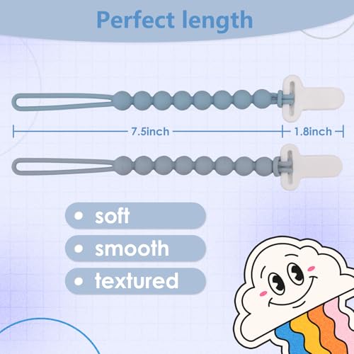 4-Pack Silicone Pacifier Clips with One-Piece Beads for Baby Boys and Girls - Flexible and Rust-Free Holders for Teething Relief and Baby Essentials, Safe for Newborns (Grey) - Image 6