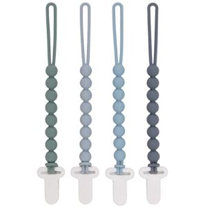 4-Pack Silicone Pacifier Clips with One-Piece Beads for Baby Boys and Girls – Flexible and Rust-Free Holders for Teething Relief and Baby Essentials, Safe for Newborns (Grey)