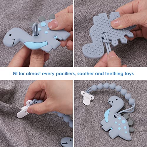 4-Pack Silicone Pacifier Clips with One-Piece Beads for Baby Boys and Girls - Flexible and Rust-Free Holders for Teething Relief and Baby Essentials, Safe for Newborns (Grey) - Image 8