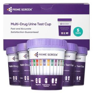 [5 pack] Prime Screen 14 Panel Urine Drug Test Cup – Instant Testing Marijuana (THC),OPI,AMP, BAR, BUP, BZO, COC, mAMP, MDMA, MTD, OXY, PCP, PPX, TCA