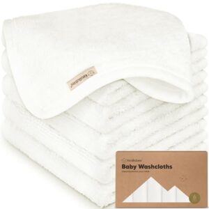 6-Pack Baby Washcloths – Soft Absorbent Viscose from Bamboo Washcloths for Face, Body, Baby Towels for Newborn, Kids, Toddlers, Infant, Gentle on Sensitive Skin, 10×10 Reusable Face Towels (White)