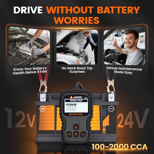ANCEL BT310 12V 24V Car Battery Tester 100-2000 CCA Battery Load Tester for Lead-Acid & Lithium Batteries, Digital Analyzer Tests Cranking & Charging, Compatible with Car Truck Motorcycle ATV Boat - Image 3
