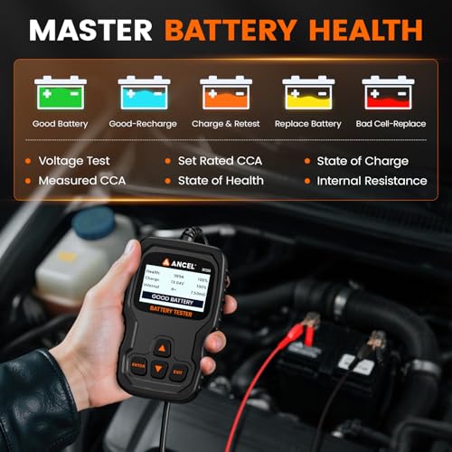 ANCEL BT310 12V 24V Car Battery Tester 100-2000 CCA Battery Load Tester for Lead-Acid & Lithium Batteries, Digital Analyzer Tests Cranking & Charging, Compatible with Car Truck Motorcycle ATV Boat - Image 4
