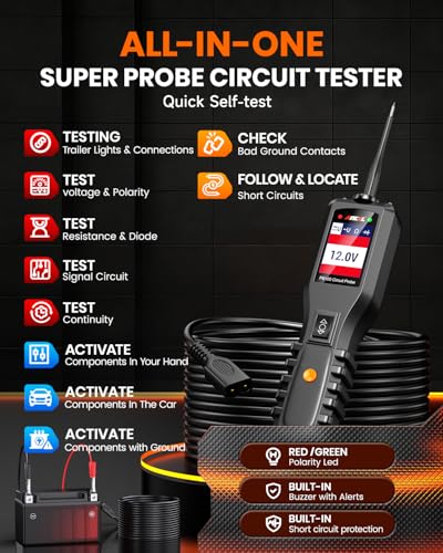 ANCEL PB100 Automotive Power Circuit Probe, 12-24 VDC Car Electrical System Diagnostic Test Tool, AC/DC Current Resistance Continuity Load Circuit Tester, Digital Volt Meter Ohmmeters, 40FT Cable - Image 3
