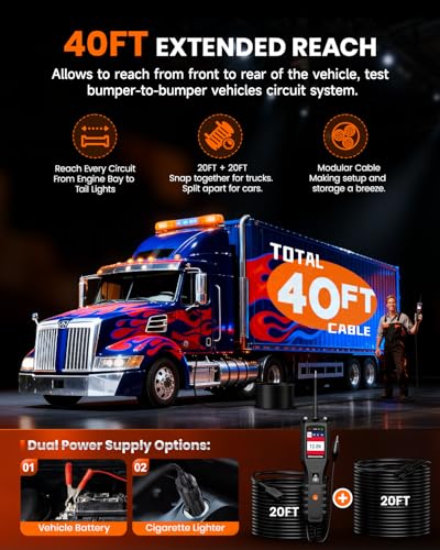 ANCEL PB100 Automotive Power Circuit Probe, 12-24 VDC Car Electrical System Diagnostic Test Tool, AC/DC Current Resistance Continuity Load Circuit Tester, Digital Volt Meter Ohmmeters, 40FT Cable - Image 5