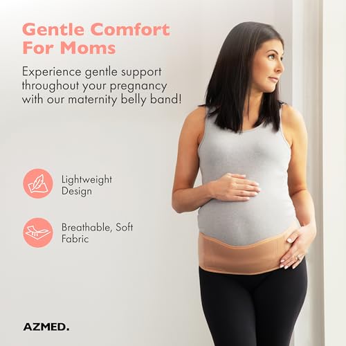 AZMED Maternity Belt Back Support - Adjustable Abdominal Binder for Pregnancy - Belly Band for Pelvic, Waist & Lower Back Comfort - Fits Up to 46 Inches - Beige - Image 3