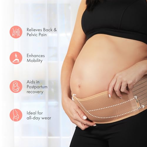 AZMED Maternity Belt Back Support - Adjustable Abdominal Binder for Pregnancy - Belly Band for Pelvic, Waist & Lower Back Comfort - Fits Up to 46 Inches - Beige - Image 5