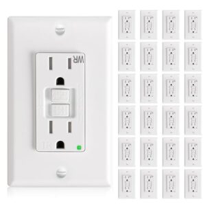 Amico 24 Pack GFCI Outlet 15 Amp with Thinner Design, Weather Resistant (WR), Self-Test GFI Receptacles with LED Indicator, Wall Plates and Screws Included, Indoor or Outdoor, ETL Listed, White