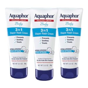 Aquaphor Baby Diaper Rash Cream, 3-in-1 Diaper Rash Relief, 3.5 Oz Tube, (Pack of 3)
