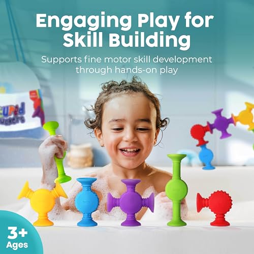 BUNMO Bath Toys Suction - Connect, Build, Create - Toddler Bath Toys - Hours of Fun & Creativity - Fine Motor Skills - Stimulating Sensory Toys - Non-Mouthable Toy 3+ - Textured 10 Pack - Image 3