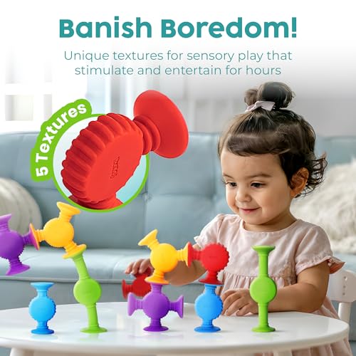 BUNMO Bath Toys Suction - Connect, Build, Create - Toddler Bath Toys - Hours of Fun & Creativity - Fine Motor Skills - Stimulating Sensory Toys - Non-Mouthable Toy 3+ - Textured 10 Pack - Image 4