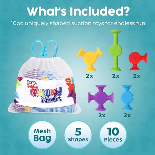 BUNMO Bath Toys Suction - Connect, Build, Create - Toddler Bath Toys - Hours of Fun & Creativity - Fine Motor Skills - Stimulating Sensory Toys - Non-Mouthable Toy 3+ - Textured 10 Pack - Image 5
