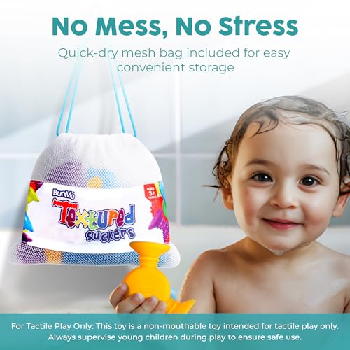 BUNMO Bath Toys Suction - Connect, Build, Create - Toddler Bath Toys - Hours of Fun & Creativity - Fine Motor Skills - Stimulating Sensory Toys - Non-Mouthable Toy 3+ - Textured 10 Pack - Image 6
