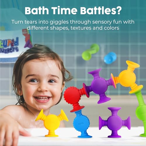 BUNMO Bath Toys Suction - Connect, Build, Create - Toddler Bath Toys - Hours of Fun & Creativity - Fine Motor Skills - Stimulating Sensory Toys - Non-Mouthable Toy 3+ - Textured 10 Pack - Image 7