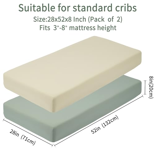 Baby Crib Sheets for Boys Girls, 2 Pack Fitted Crib Sheet for Standard Crib and Toddler Mattress, Soft Microfiber Baby Sheet 52x28x8in (Brown & Green) - Image 3