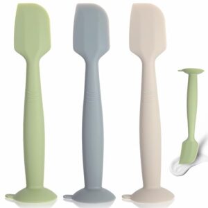 Baby Diaper Cream Spatula 3 Pack Diaper Spatulas Soft Silicone Diaper Cream Applicator Baby Butt Paste Spatula Brush with Suction Base,Full Size(Gray+Off-white+Green