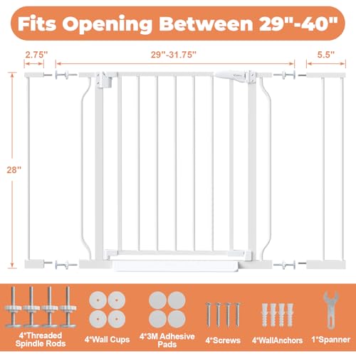 Baby Gate No Drilling, 29"-40" Auto Close Dog Gate Indoor for Doorways & Stairs, Pressure Mounted Adjustable Pet Gate, Easy Walk Through Child Gate for Children & Pets Stroller Friendly, White - Image 3