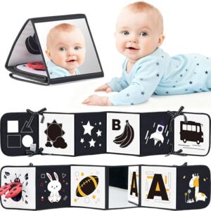 Black and White Baby Books for Newborn – Tummy Time Mirror & Sensory Toys Soft Montessori Toy for Infant Visual Stimulation, Brain Development & Early Learning – High Contrast Toys for 0-6 Months
