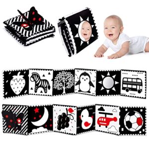 Black and White High Contrast Toys for Baby 0-3 3-6 months Infant Tummy Time Soft Crinkle Book Mirror Sensory Toys 0 2 4 5 6 Month Old Babies Boy Gril Newborn Development Christmas Stocking Stuffer