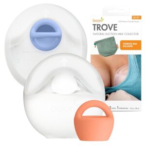 Boon Trove Silicone Manual Breast Pump Set – Hands Free Breast Milk Collector – Includes Polyester Travel Pouch – Breastfeeding Essentials – 2 Count