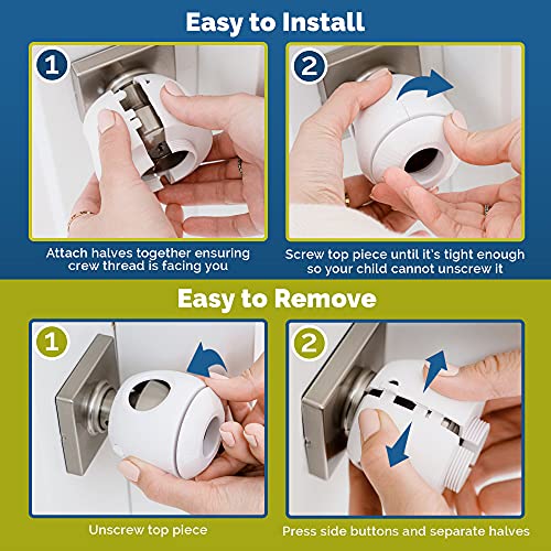 Child Safety Door Knob Cover (4 Pack) Hard-to-Remove Dual-Lock Door Handle Covers for Kids - Reusable Baby Proof Door Knob Locks - Installs Easily, No Tools Needed (White) - Image 5