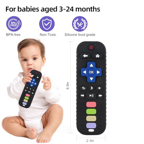 Chuya Baby Teether Toy Chew Toys for Babies 3-24 Months TV Remote Control Shape Teething Relief for Infants (Black) - Image 3