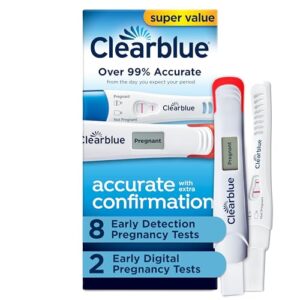 Clearblue Early Pregnancy Test Kit, at-Home Pregnancy Test Kit for Women, hCG Hormone Pregnancy Tests with Easy-to-Read Results, 10 Tests