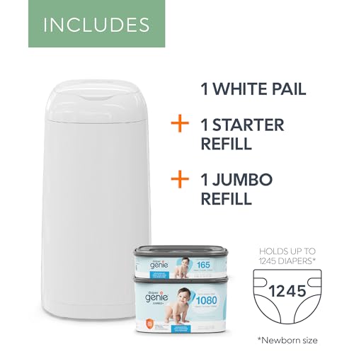 Diaper Genie Classic Diaper Pail Gift Set | Push-N-Lock Odor Control | Includes Starter Refill and Jumbo+ Refill | Holds up to 1,245 Newborn Diapers | Baby Registry Must-Have - Image 4