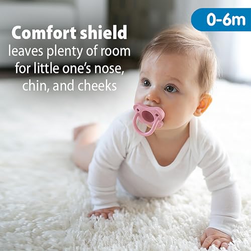 Dr. Brown's HappyPaci 100% Silicone Baby Pacifier, Contoured One-Piece Design, Light Pink/Pink/White, 0-6m, BPA-Free, 3-Pack - Image 6