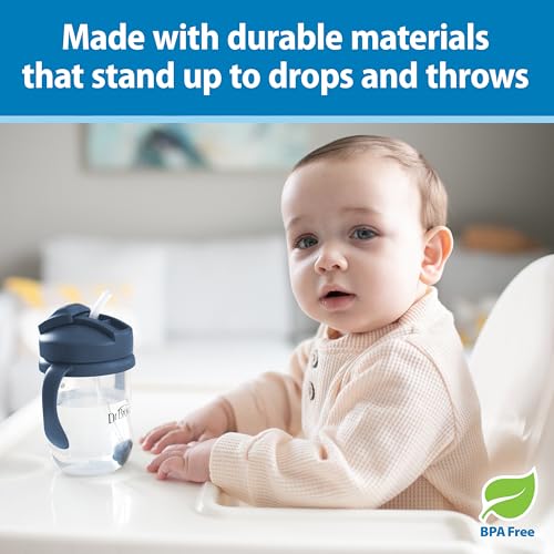 Dr. Brown's Milestones Baby's First Straw Cup, Training Cup with Weighted Straw, 9 oz/270 mL, BPA-free, 6m+, Dark Blue, 1-Pack - Image 6