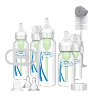 Dr. Brown’s Natural Flow Anti-Colic Options + Narrow Bottle to Sippy Gift Set with Soft Silicone Sippy Spout, Removable Silicone Handles, Travel Cap and Bottle Brush