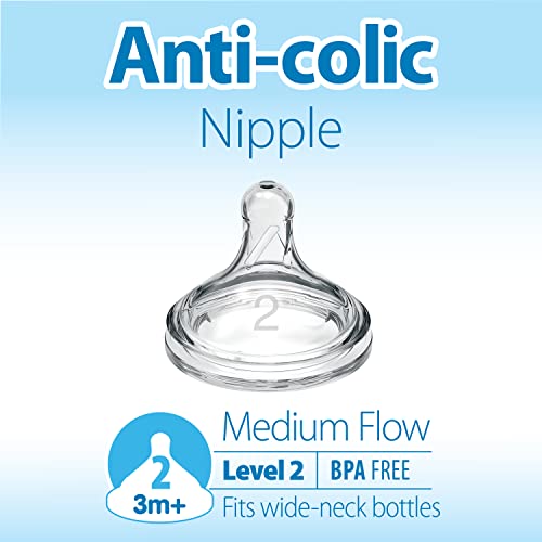 Dr. Brown’s Natural Flow® Level 2 Wide-Neck Baby Bottle Silicone Nipple, Medium Flow, 3m+, 100% Silicone Bottle Nipple, 6 Pack - Image 4