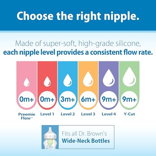 Dr. Brown’s Natural Flow® Level 2 Wide-Neck Baby Bottle Silicone Nipple, Medium Flow, 3m+, 100% Silicone Bottle Nipple, 6 Pack - Image 7