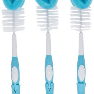 Dr. Brown’s Reusable Sponge Baby Bottle Cleaning Brush Set with Suction Cup Stand, Scrubber and Nipple Cleaner, Blue 3-Pack
