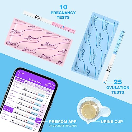Easy@Home Ovulation & Pregnancy Test Strips Kit: 25 Ovulation Tests 10 Pregnancy Tests & 35 Large Urine Cups - Powered by Premom Ovulation APP | 25LH + 10HCG + 35 Urine Cups - Image 5