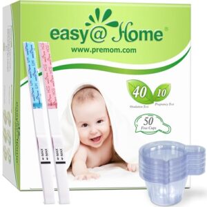 Easy@Home Ovulation & Pregnancy Test Strips Kit: 40 Ovulation Strips and 10 Pregnancy Tests– Accurate Fertility Tracker OPK – Powered by Premom APP | 40LH + 10HCG + 50 Urine Cups