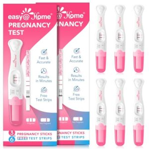 Easy@Home Pregnancy Test Sticks: Reliable & Early Detection – Accurate Results in Minutes – Easy to Use at Home | Pregnancy Tests with Curved Handle – 6 Sticks + 12 Strips