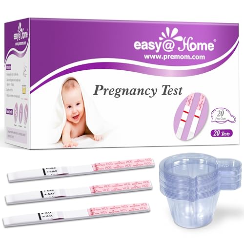 Easy@Home Pregnancy Test Strips: 20 Bulk with Large Urine Cups - Fast Results, at-Home Fertility Testing - Pruebas de Embarazo