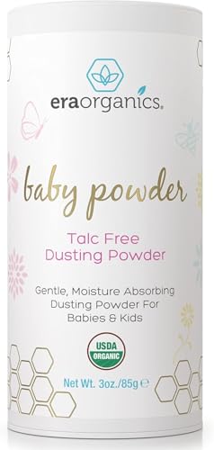 Era Organics Talc-Free Organic Baby Powder - USDA Organic Dusting Powder with Arrowroot, Calendula and Cornstarch for Newborns, Babies or Toddlers - Soothing, Fragrance Free, Made in USA (3oz/85g)