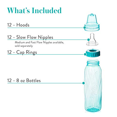 Evenflo Feeding Classic Tinted Plastic Standard Neck Bottles for Baby, Infant and Newborn, Pink/Lavender/Teal, 8 Oz, 12 Bottles - Image 6