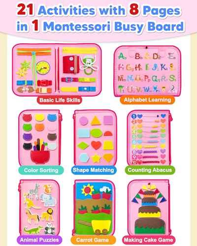 Exorany Busy Board Montessori Toys for Toddler Girl Birthday Gifts, Busy Book Sensory Learning Toys for Toddlers, Toddler Girl Airplane Car Travel Toy Educational Activities - Image 5