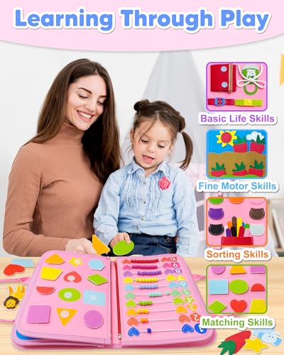 Exorany Busy Board Montessori Toys for Toddler Girl Birthday Gifts, Busy Book Sensory Learning Toys for Toddlers, Toddler Girl Airplane Car Travel Toy Educational Activities - Image 7
